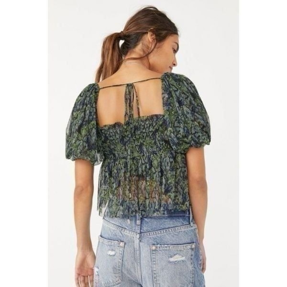 NWT Free People Penelope Blouse Deep Sea Combo Size Medium - Picture 3 of 10